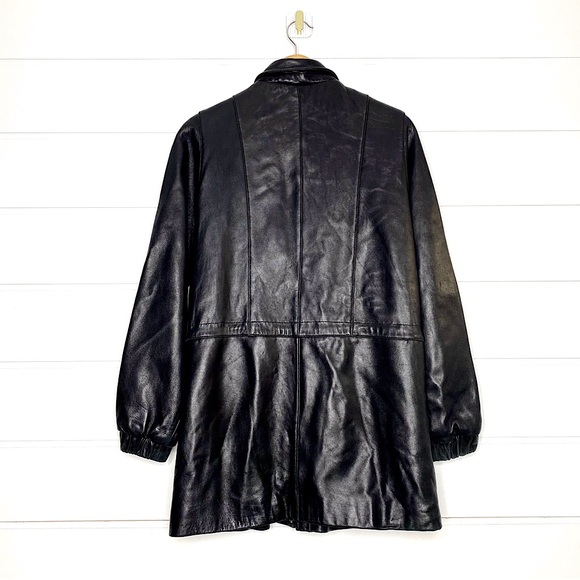 Vintage Genuine Lambskin Leather Black Parka w/ Fox Fur Trimmed Removable Hood - Picture 5 of 15